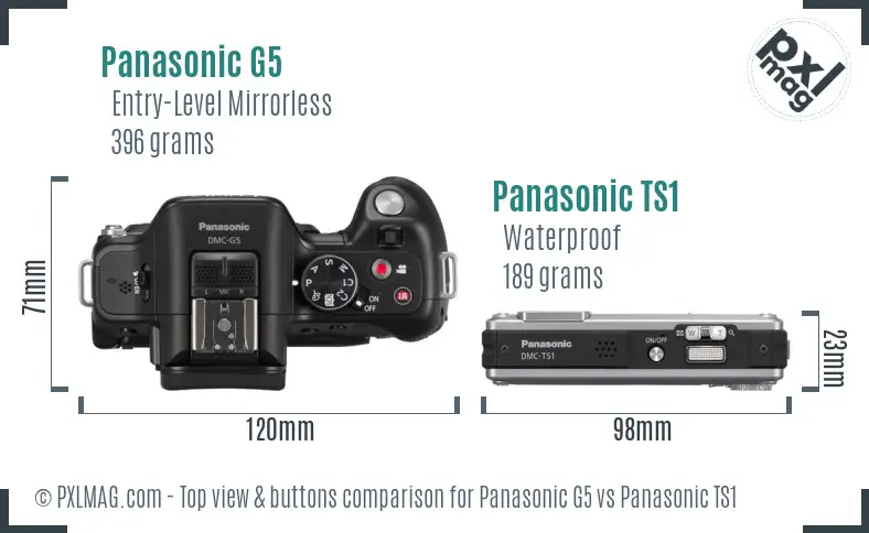 Panasonic G5 vs Panasonic TS1 top view buttons comparison