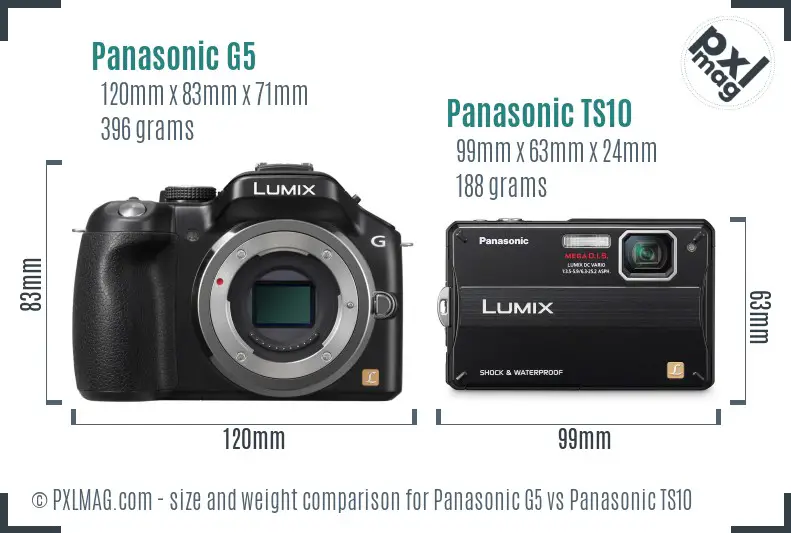 Panasonic G5 vs Panasonic TS10 size comparison