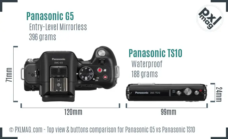Panasonic G5 vs Panasonic TS10 top view buttons comparison