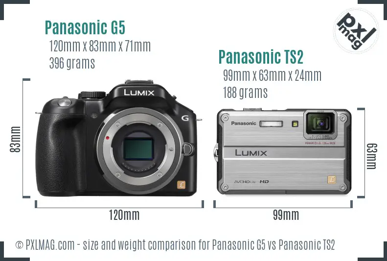 Panasonic G5 vs Panasonic TS2 size comparison