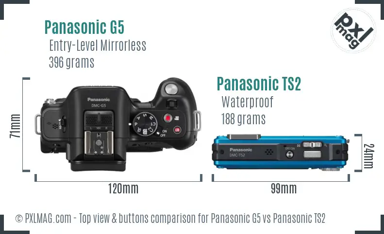 Panasonic G5 vs Panasonic TS2 top view buttons comparison