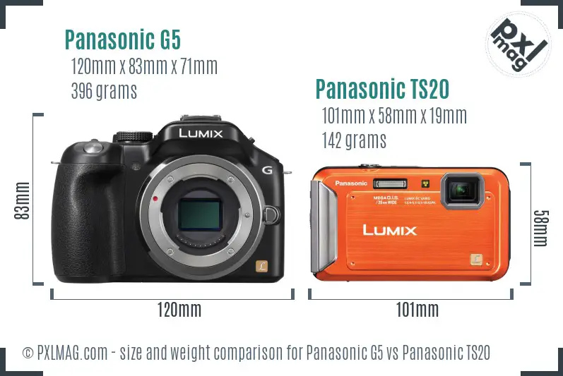 Panasonic G5 vs Panasonic TS20 size comparison
