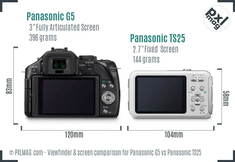 Panasonic G5 vs Panasonic TS25 Screen and Viewfinder comparison