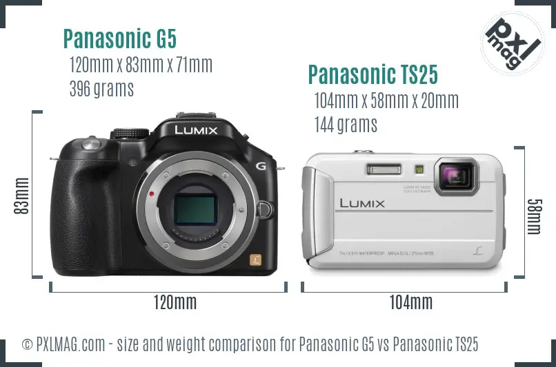Panasonic G5 vs Panasonic TS25 size comparison