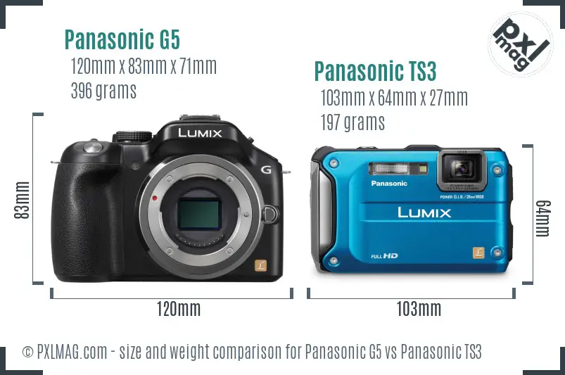 Panasonic G5 vs Panasonic TS3 size comparison