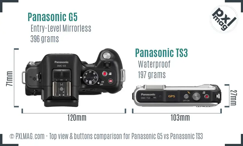 Panasonic G5 vs Panasonic TS3 top view buttons comparison