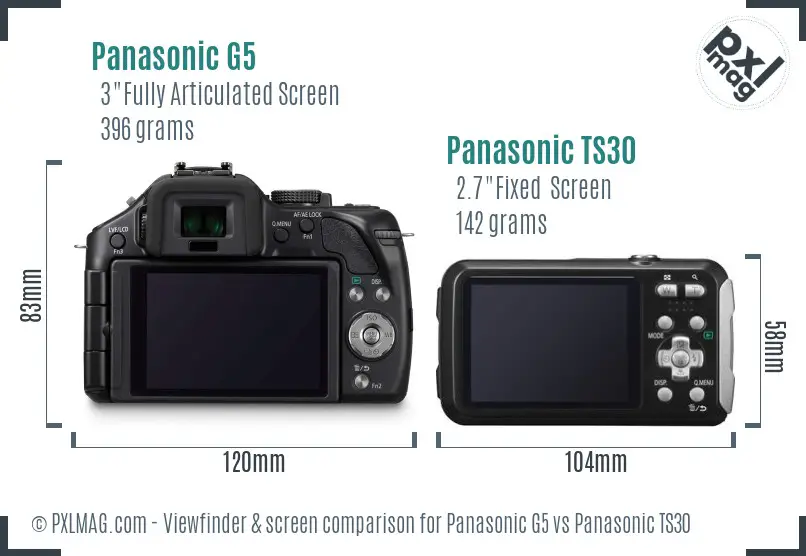 Panasonic G5 vs Panasonic TS30 Screen and Viewfinder comparison
