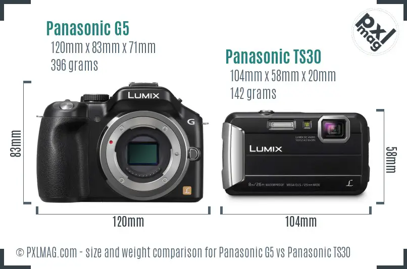 Panasonic G5 vs Panasonic TS30 size comparison