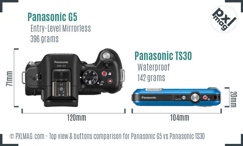 Panasonic G5 vs Panasonic TS30 top view buttons comparison