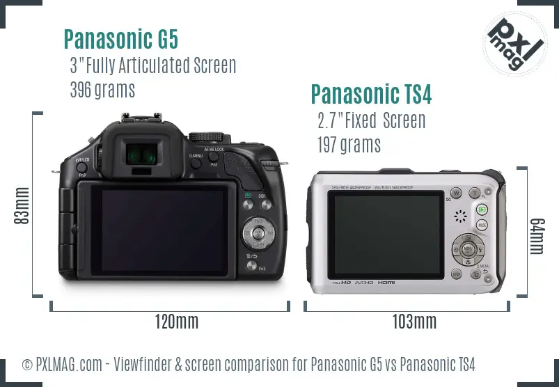 Panasonic G5 vs Panasonic TS4 Screen and Viewfinder comparison