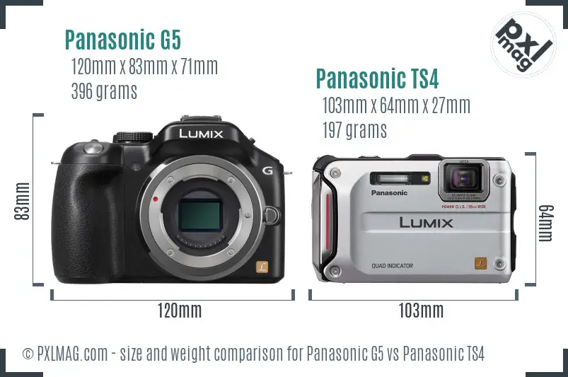 Panasonic G5 vs Panasonic TS4 size comparison