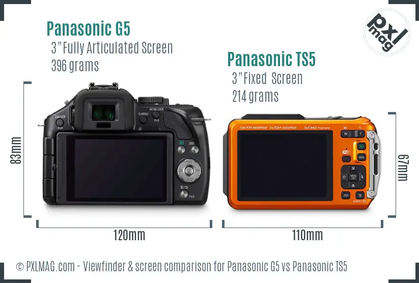 Panasonic G5 vs Panasonic TS5 Screen and Viewfinder comparison