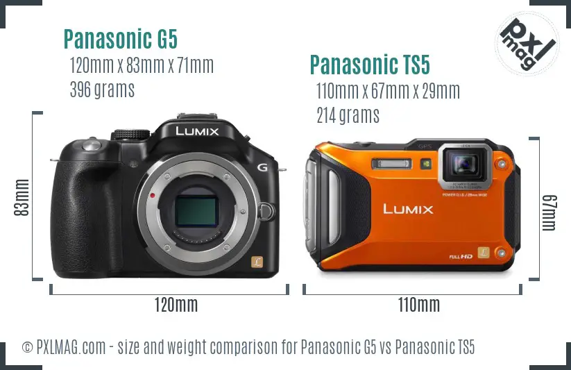 Panasonic G5 vs Panasonic TS5 size comparison