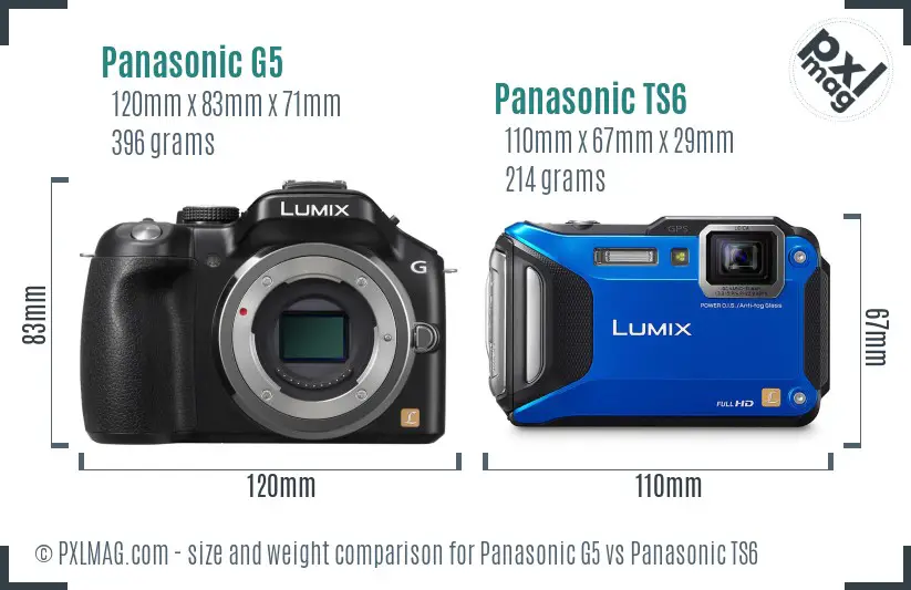 Panasonic G5 vs Panasonic TS6 size comparison