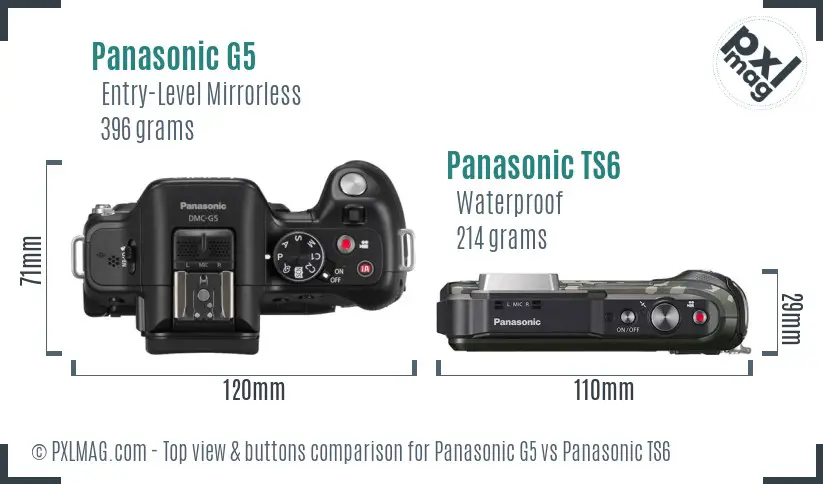 Panasonic G5 vs Panasonic TS6 top view buttons comparison