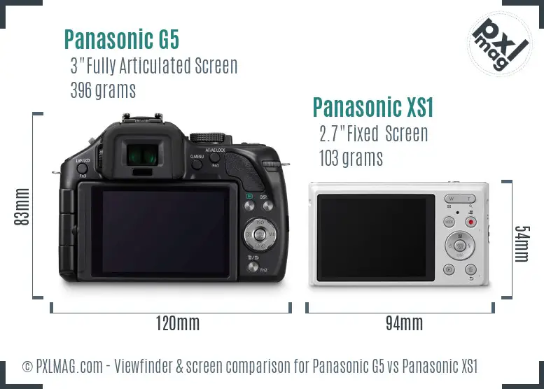 Panasonic G5 vs Panasonic XS1 Screen and Viewfinder comparison
