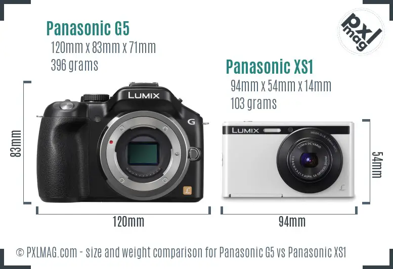 Panasonic G5 vs Panasonic XS1 size comparison