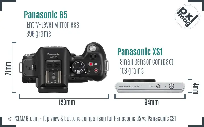 Panasonic G5 vs Panasonic XS1 top view buttons comparison