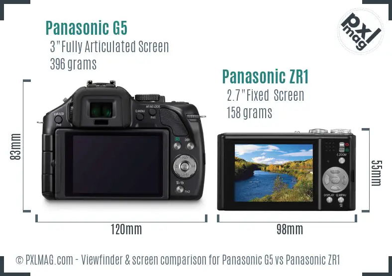 Panasonic G5 vs Panasonic ZR1 Screen and Viewfinder comparison