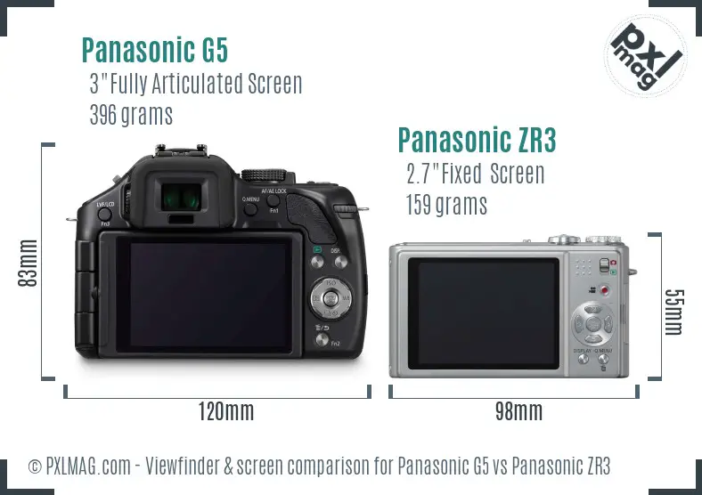 Panasonic G5 vs Panasonic ZR3 Screen and Viewfinder comparison