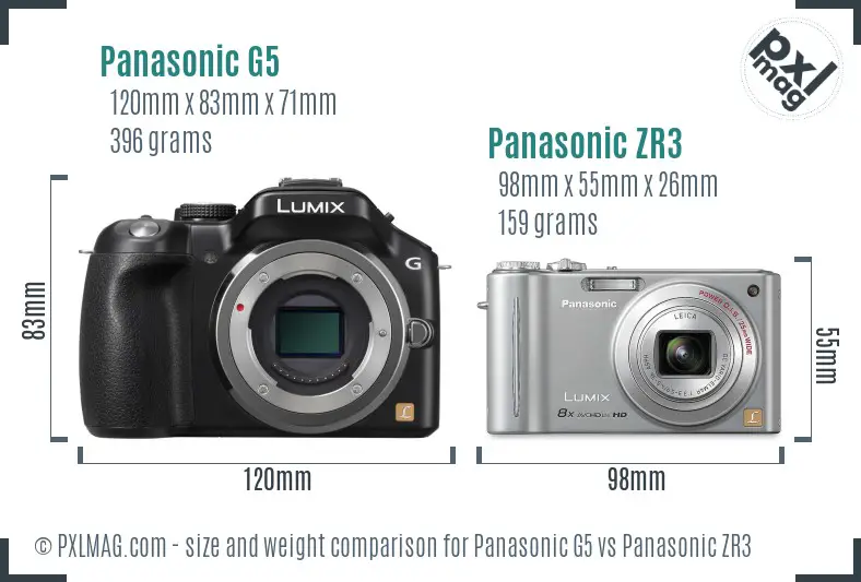 Panasonic G5 vs Panasonic ZR3 size comparison