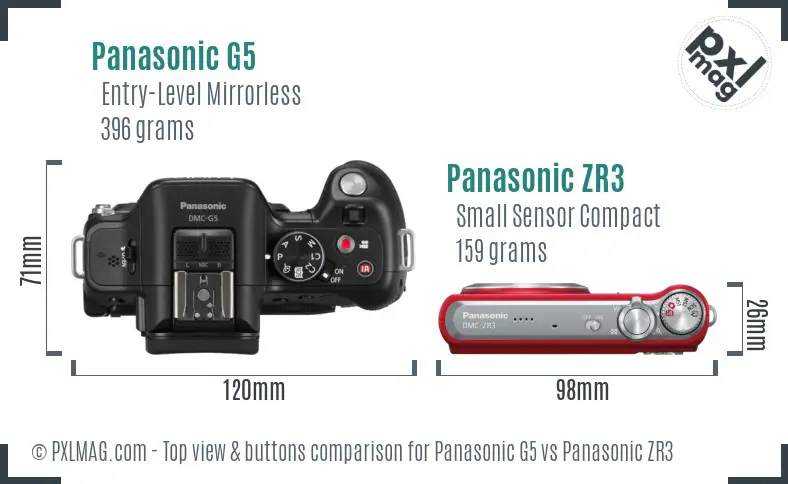 Panasonic G5 vs Panasonic ZR3 top view buttons comparison