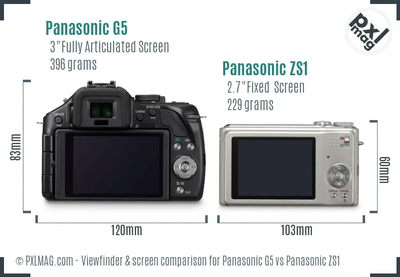 Panasonic G5 vs Panasonic ZS1 Screen and Viewfinder comparison