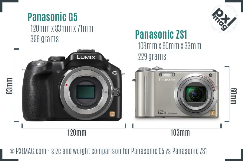 Panasonic G5 vs Panasonic ZS1 size comparison