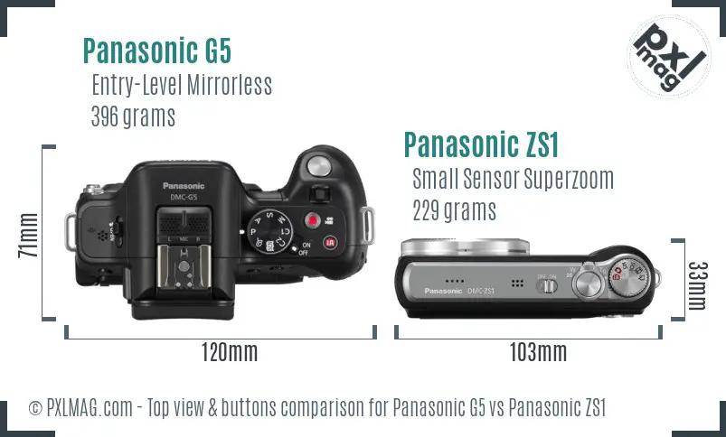 Panasonic G5 vs Panasonic ZS1 top view buttons comparison
