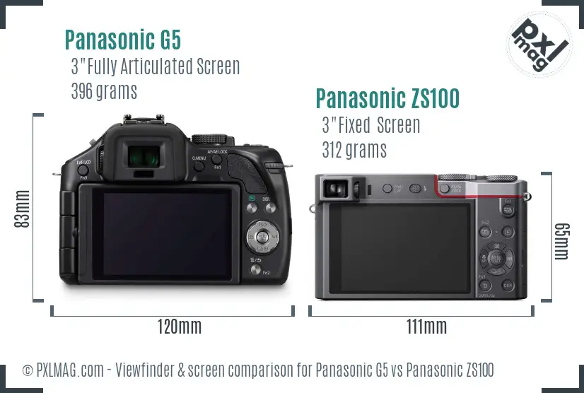 Panasonic G5 vs Panasonic ZS100 Screen and Viewfinder comparison
