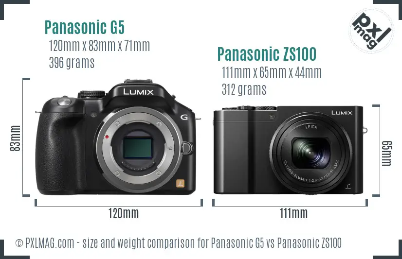 Panasonic G5 vs Panasonic ZS100 size comparison