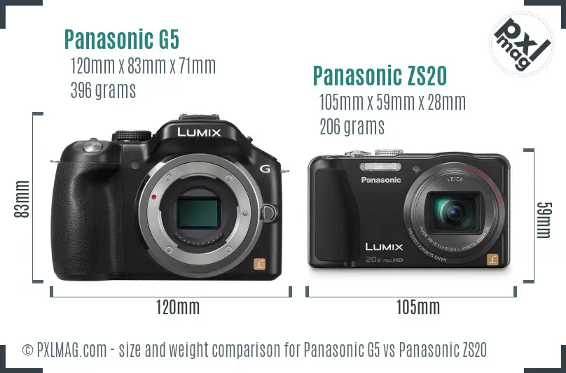 Panasonic G5 vs Panasonic ZS20 size comparison