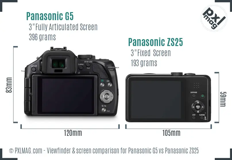 Panasonic G5 vs Panasonic ZS25 Screen and Viewfinder comparison