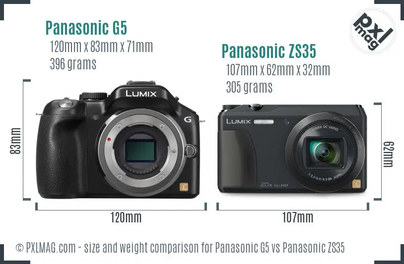Panasonic G5 vs Panasonic ZS35 size comparison