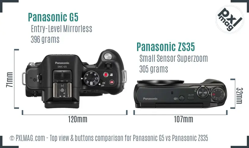 Panasonic G5 vs Panasonic ZS35 top view buttons comparison