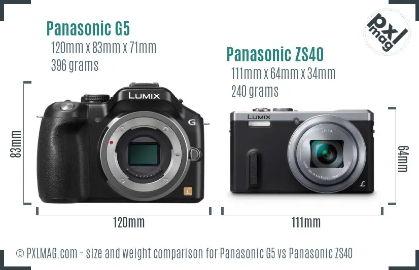 Panasonic G5 vs Panasonic ZS40 size comparison