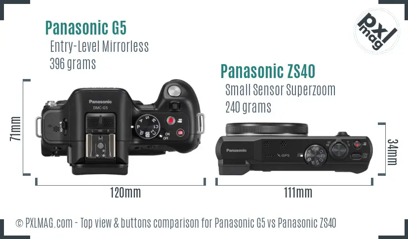 Panasonic G5 vs Panasonic ZS40 top view buttons comparison