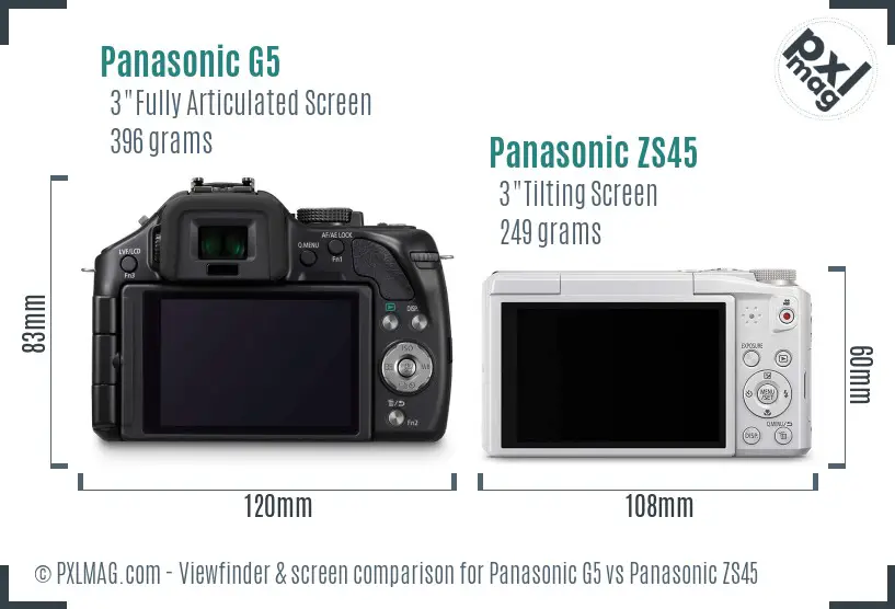 Panasonic G5 vs Panasonic ZS45 Screen and Viewfinder comparison
