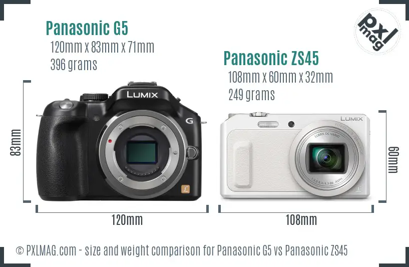 Panasonic G5 vs Panasonic ZS45 size comparison
