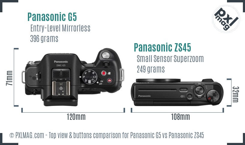 Panasonic G5 vs Panasonic ZS45 top view buttons comparison