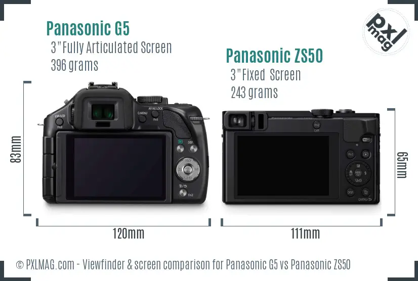 Panasonic G5 vs Panasonic ZS50 Screen and Viewfinder comparison