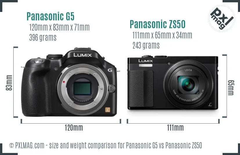 Panasonic G5 vs Panasonic ZS50 size comparison