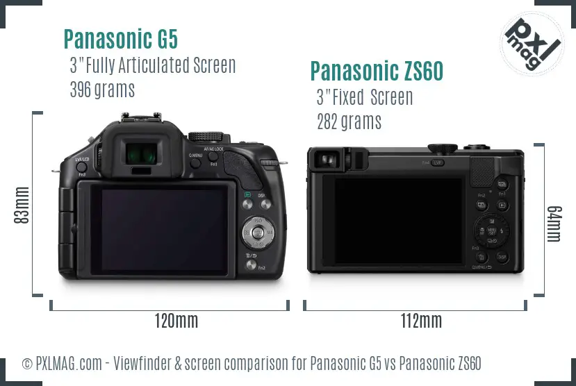 Panasonic G5 vs Panasonic ZS60 Screen and Viewfinder comparison