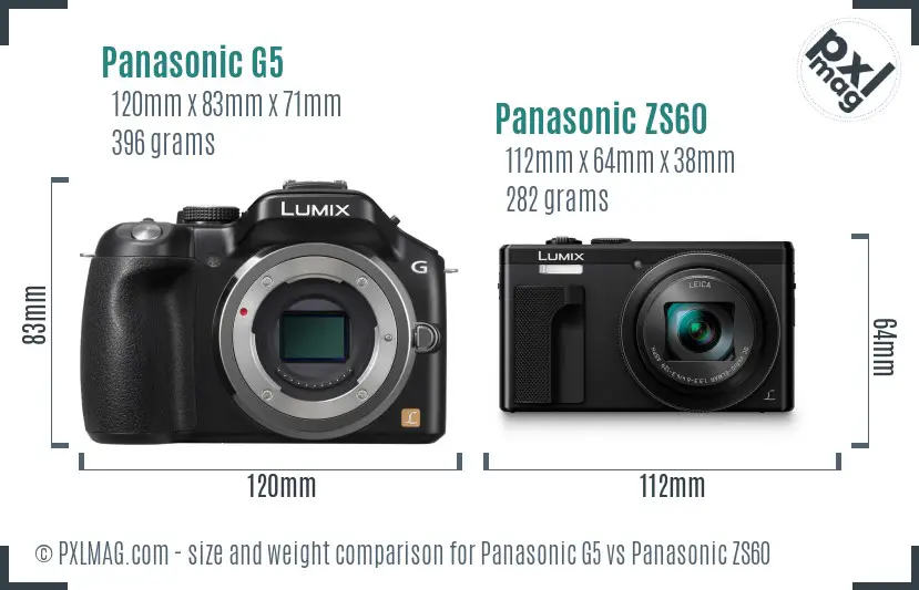 Panasonic G5 vs Panasonic ZS60 size comparison