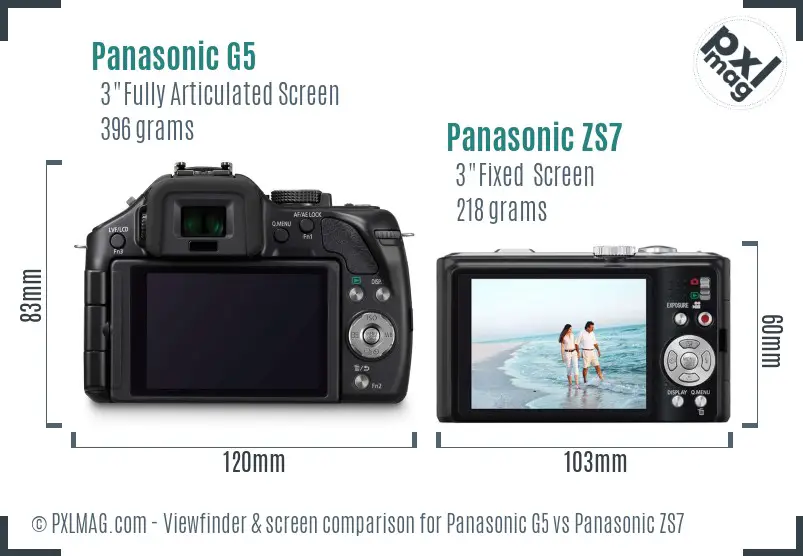 Panasonic G5 vs Panasonic ZS7 Screen and Viewfinder comparison