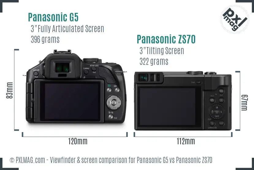 Panasonic G5 vs Panasonic ZS70 Screen and Viewfinder comparison