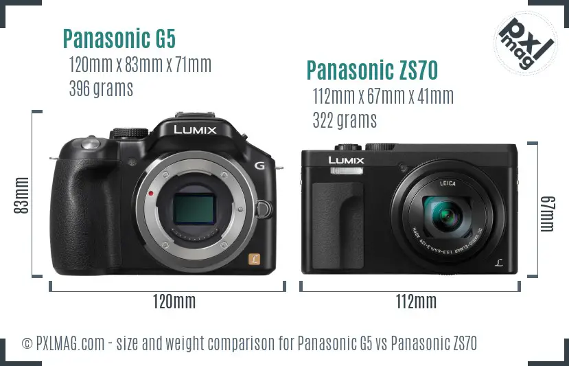 Panasonic G5 vs Panasonic ZS70 size comparison