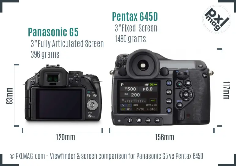 Panasonic G5 vs Pentax 645D Screen and Viewfinder comparison