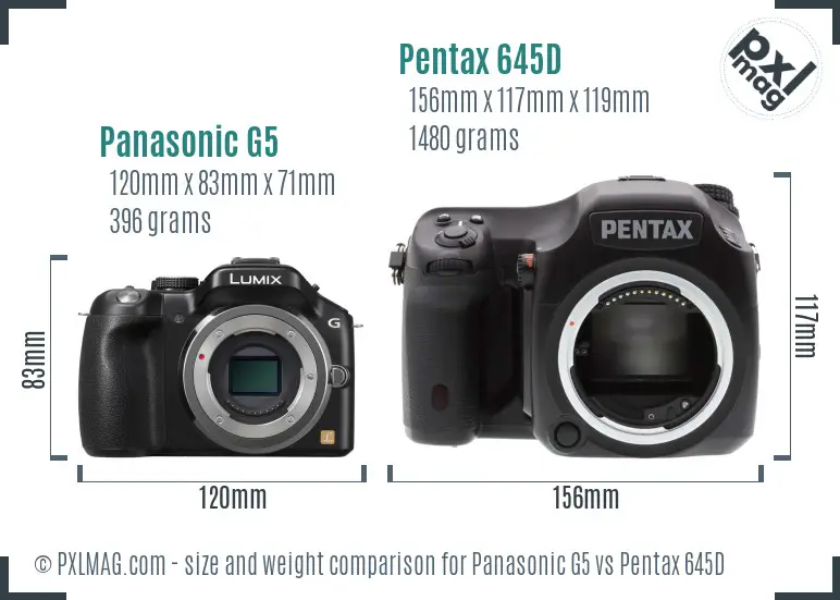 Panasonic G5 vs Pentax 645D size comparison