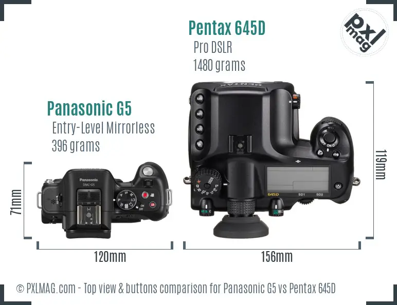 Panasonic G5 vs Pentax 645D top view buttons comparison